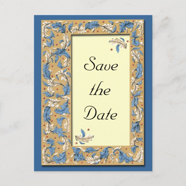 Blue and Ivory Save the Date Postcard (Front)