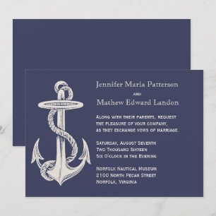 Blue and Ivory Vintage Anchor Wedding Invitation