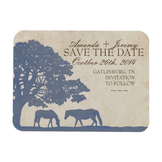 Blue and Ivory Vintage Horse Farm Save The Date Magnet