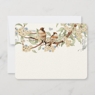 Blue and Ivory Vintage Love Birds Wedding RSVP Card