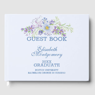 Blue and Lavender Floral Graduation Party Guest Book