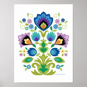 Blue and Lavender Floral, Polish Folk Wycinanki  Poster