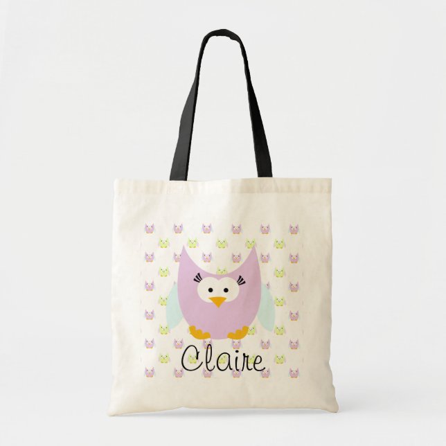 Blue and Lavender Owl Personalised Tote Bag (Front)