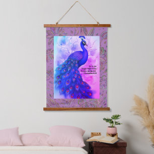 Blue and Lavender Peacock Hanging Tapestry