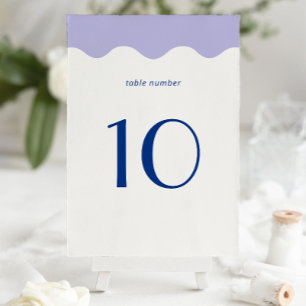 Blue and Lavender Wave Scallop Border Wedding Table Number