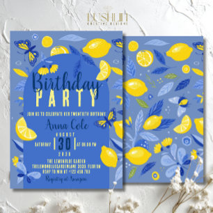 Blue and Lemon Birthday Party Modern Colourful Invitation
