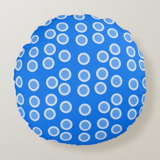 Blue and light blue circles round cushion (Front)