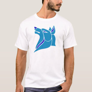 Blue and Light Blue Solid Wolf Head T-Shirt