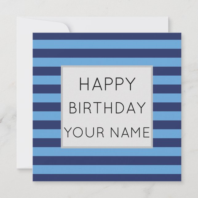 Blue And Light Blue Striped Happy Birthday (Front)