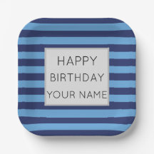 Blue And Light Blue Striped Happy Birthday