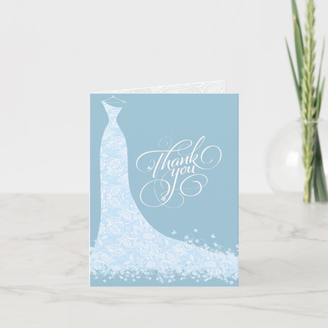 Blue And Light Blue Wedding Dress Thank You Card (Front)