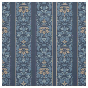 Blue and light brown art nouveau stripe fabric