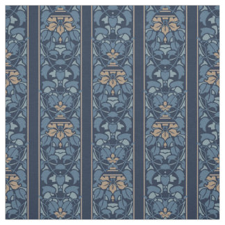Blue and light brown art nouveau stripe fabric