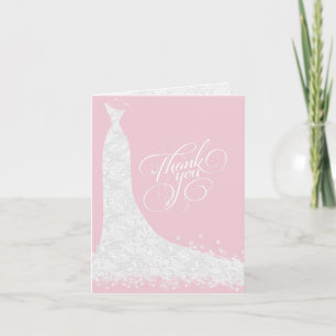 Blue And Light Pink Wedding Dress Thank You Card