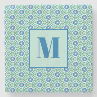 Blue and Light Turquoise Initial Stone Coaster