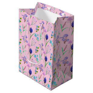 Blue and lilac flowers on pink medium gift bag