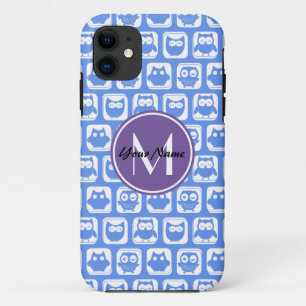 Blue and Lilac Owl Custom Monogram Personalised iPhone 11 Case