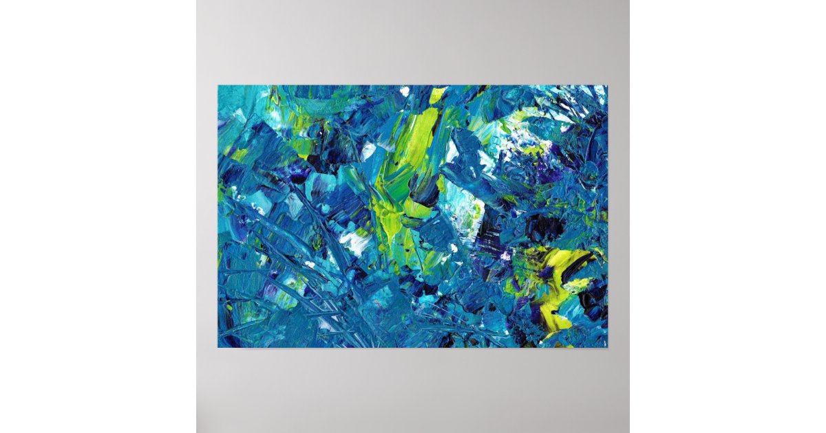 Blue and Lime Green Art Poster Zazzle.co.uk