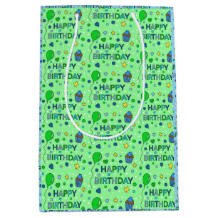 Blue and Lime Green Boy's Happy Birthday Medium Gift Bag