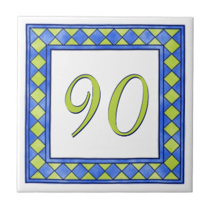 Blue and Lime Green House Number Tile