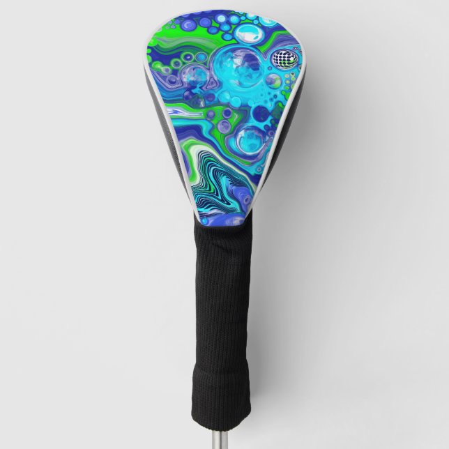 Blue and Lime Green Marble Pour Painting Effect   Golf Head Cover (Front)