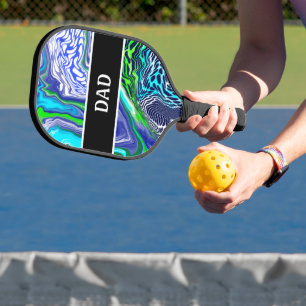 Blue and Lime Green Marble Pour Painting Effect  Pickleball Paddle