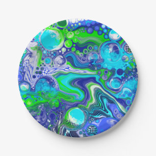 Blue and Lime Green Marble Swirls Birthday Party  Paper Plate