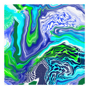 Blue and Lime Green Marble Swirls Jigsaw Puzzle Photo Print