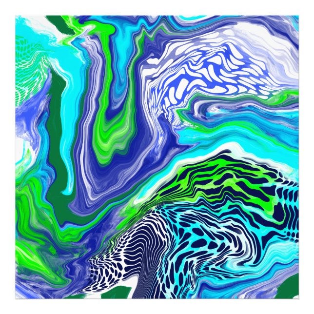 Blue and Lime Green Marble Swirls  Jigsaw Puzzle Photo Print (Front)