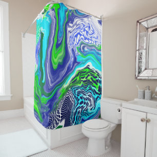 Blue and Lime Green Marble Swirls   Shower Curtain