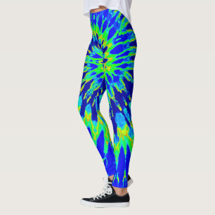 Blue and Lime Green Spiral Tie Dye Leggings