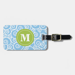 Blue and Lime Green Swirls Monoagram Luggage Tag