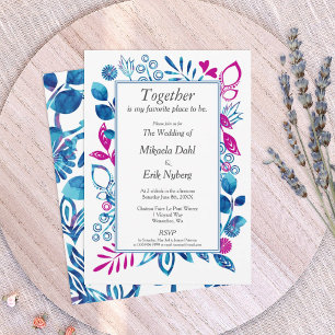Blue and Magenta Pink Wedding Invitation