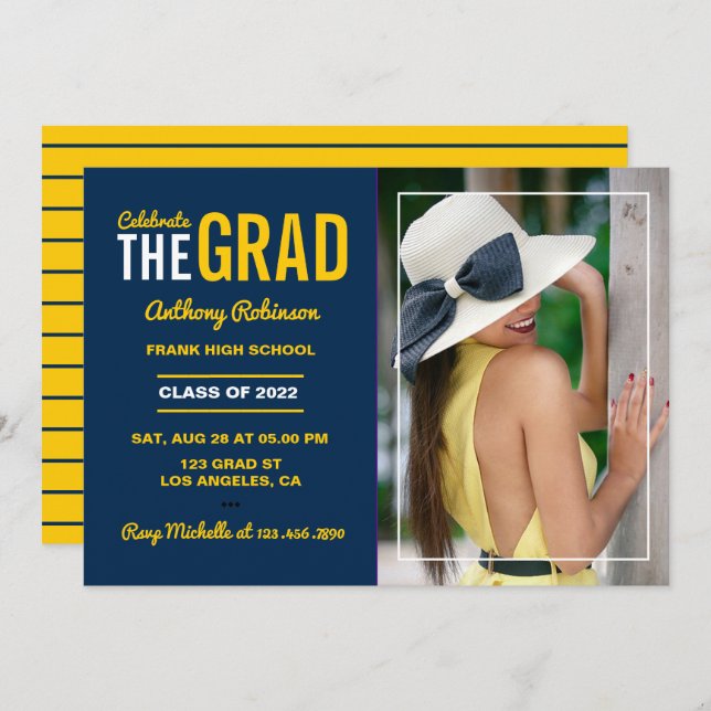 Blue and Maize Graduation Party Photo Invitation (Front/Back)