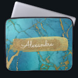 Blue and Marble with Gold Foil and Glitter Laptop Sleeve<br><div class="desc">Cobalt Blue and Marble with Gold Foil and Glitter Elegant Monogram Name Case. This case can be customised to include your first name.</div>
