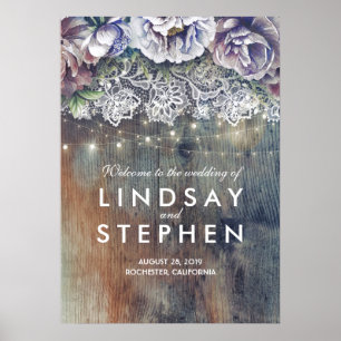 Blue and Maroon Floral Lace Wedding Welcome Sign