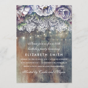 Blue and Maroon Rustic Floral Birthday Party Invitation