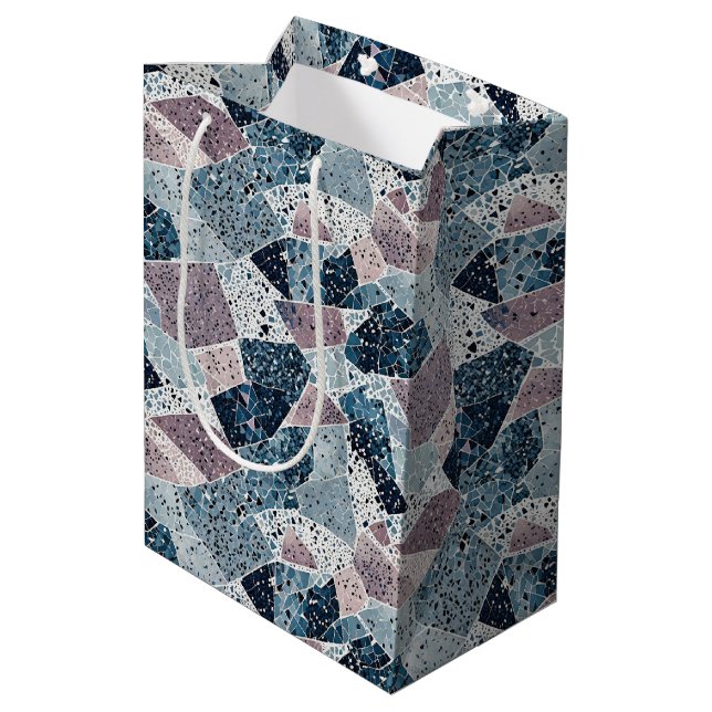 Blue and Mauve Abstract Terrazzo Design Medium Gift Bag (Back Angled)