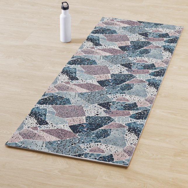 Blue and Mauve Abstract Terrazzo Design Yoga Mat (In Situ)
