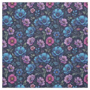 Blue and Mauve Flowers Fabric