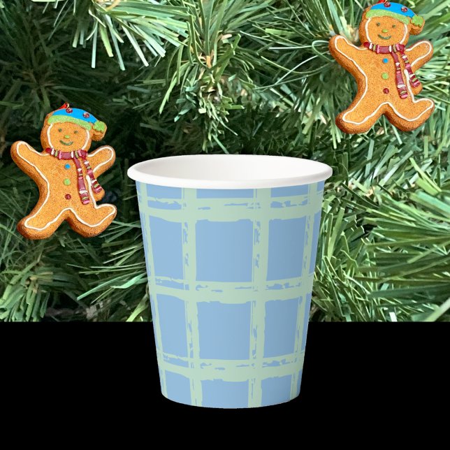 Blue and Mint Green Grid Pattern Paper Cups  (Creator Uploaded)