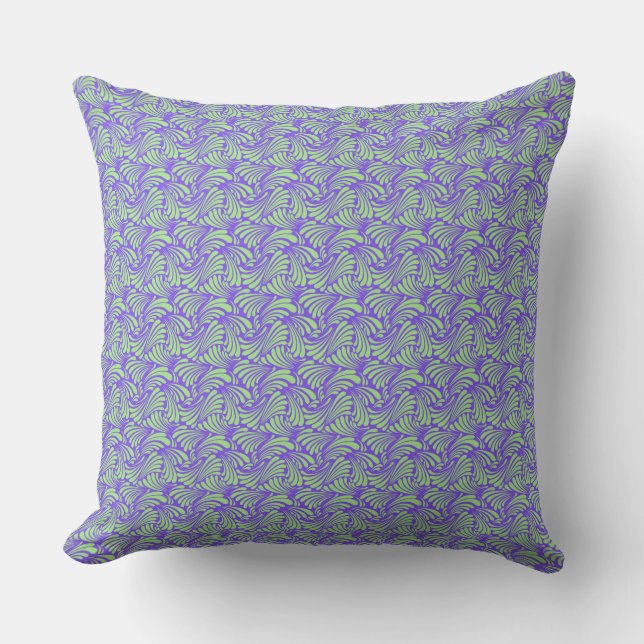 Blue and Mint Wave Pattern Modern Cushion (Front)