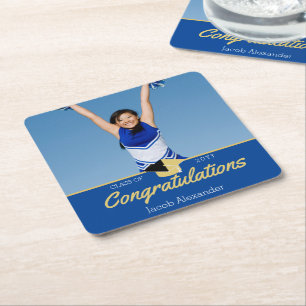 Blue and Modern Photo Graduation Class of 2022  Square Paper Coaster