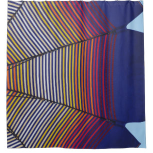 Blue and multicolored umbrella shower curtain
