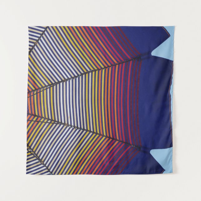 Blue and multicolored umbrella tapestry (Front)