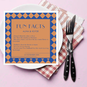 Blue and Mustard Retro Bold Fun Facts Wedding Napkin