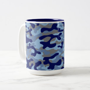Blue And Navy Camouflage Pattern  Two-Tone Coffee Mug