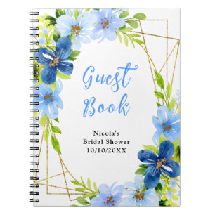 Blue and Navy Flowers Bridal Shower Guest Book