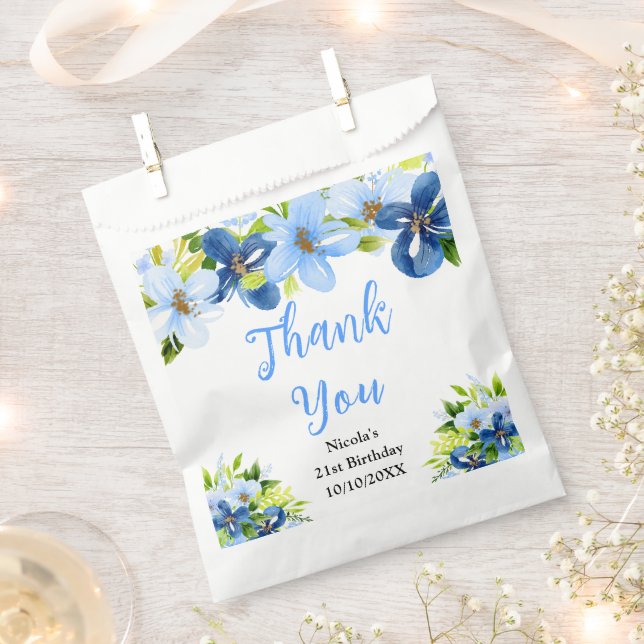 Blue and Navy Flowers Bridal Shower Thank You Favour Bags (Clipped)