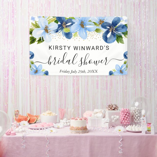 Blue and Navy Flowers Bridal Shower Welcome Banner (Party)